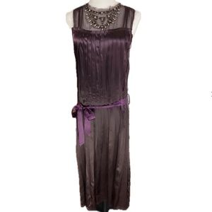 Autre Marque Pleated Eggplant Silk Satin with Embellished Silk Chiffon Neck 40